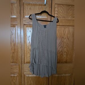 Torrid Taupe Sleeveless Long High Low Top with Lace Detail